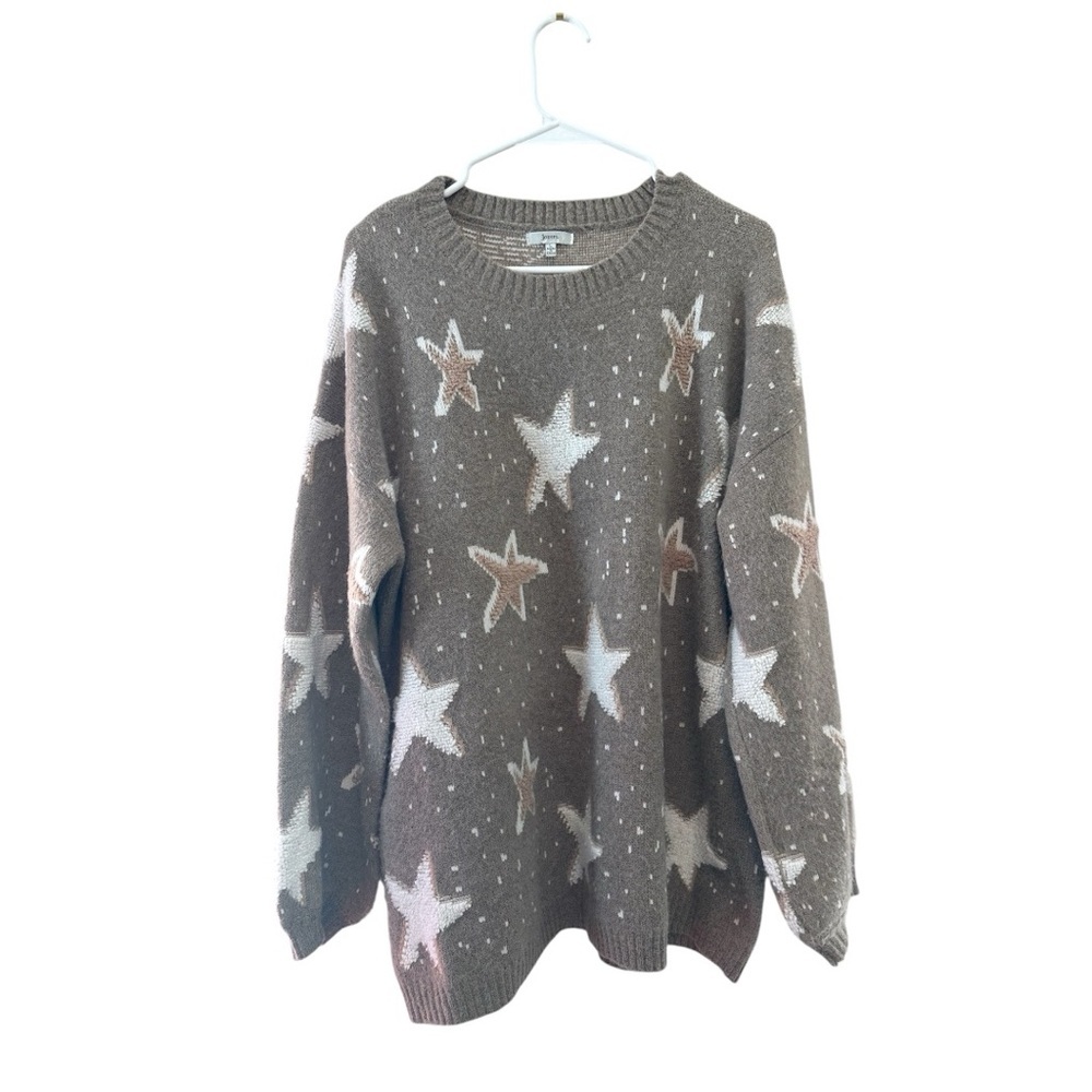 JODIFL Slouchy Oversized Starry Brown and Cream Sweater Size Large